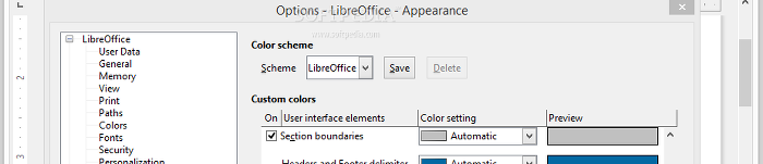 Showing the LibreOffice Writer appearance options panel